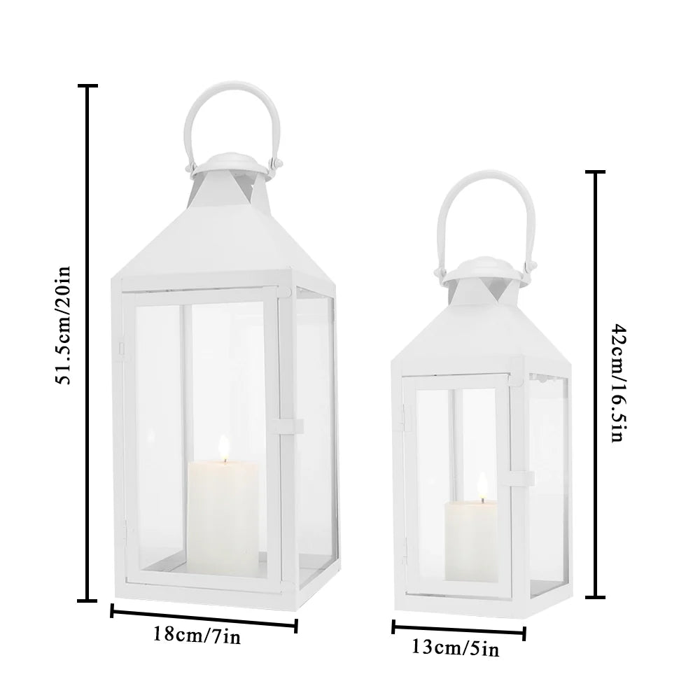 Set of 2-17.5"&13.5" Metal Candle Lanterns(White)