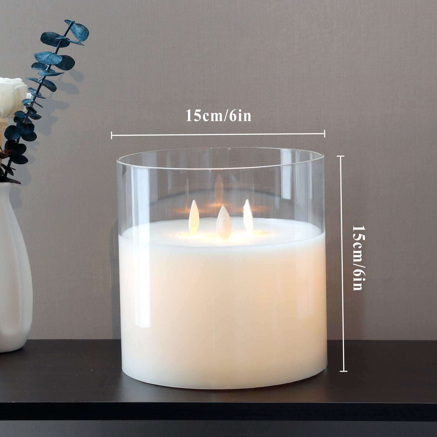 6''High 3-Wick Glass Battery Operated Flameless Candles