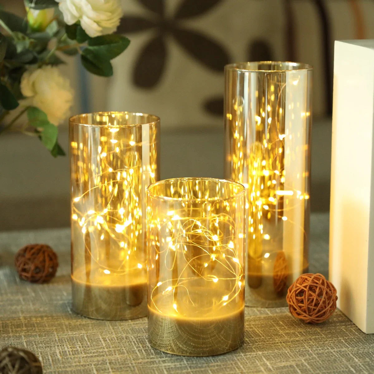 6/8/10inch High Battery Glass Decorative Lights(Set of 3)