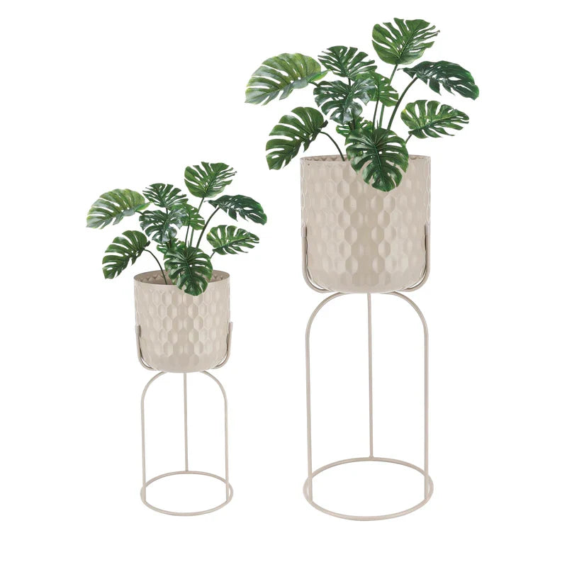 Set Of 2-18"&21.5"H Flower Pot Stand(Gray, barrel pressed)