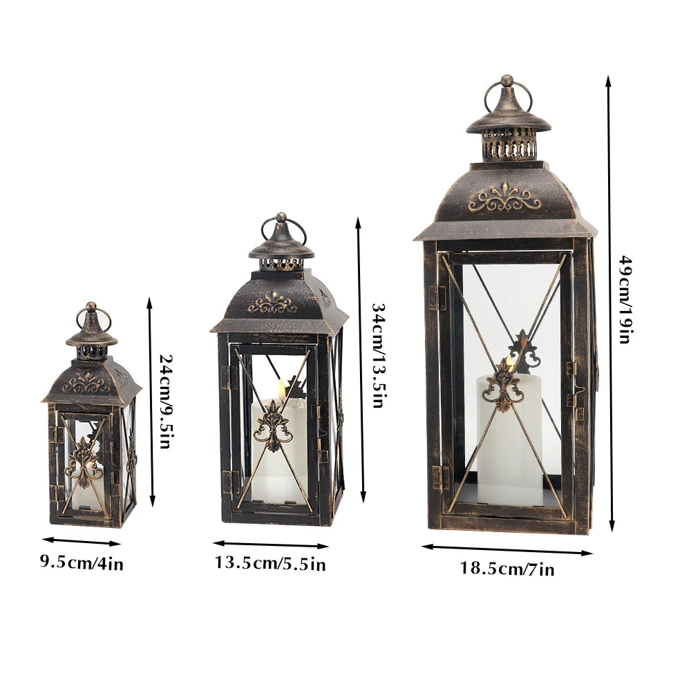 Set of 3- 19'' High Decorative Hanging Lantern (Black) 13.5'' & 9.5''