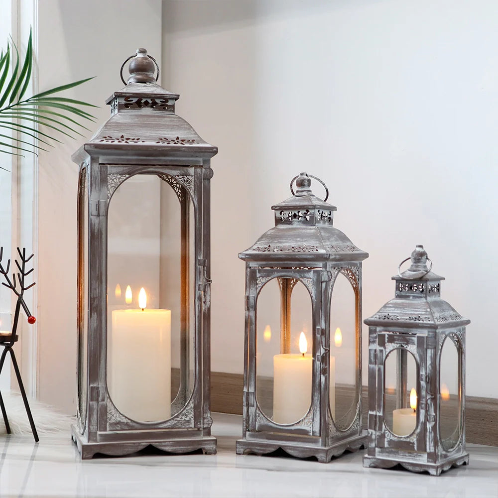 Set of 3 10/14/19.5''H Candle Lanterns(Cement Grey)