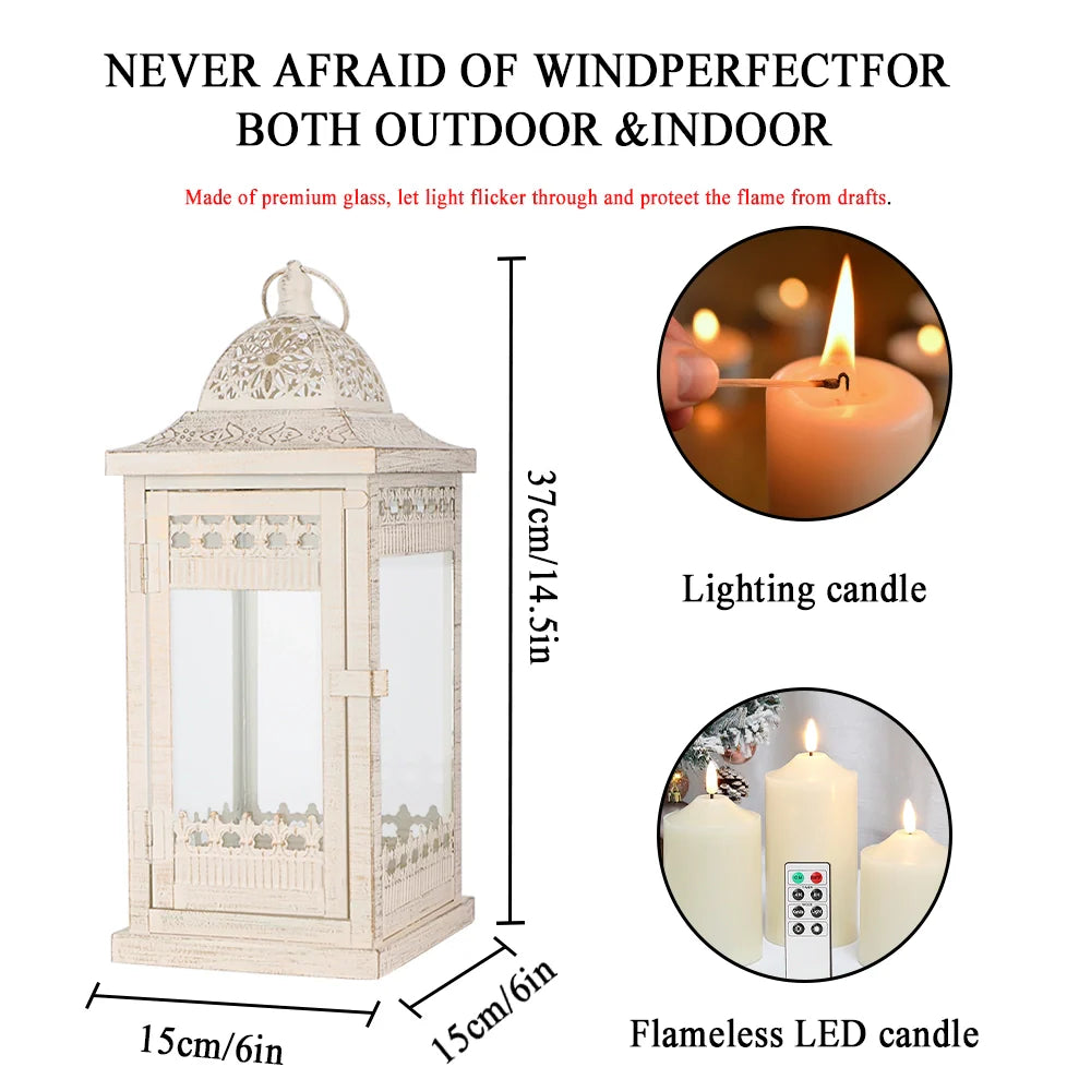 14.5" H Decorative Candle Lanterns(Beige with Gold Brush)