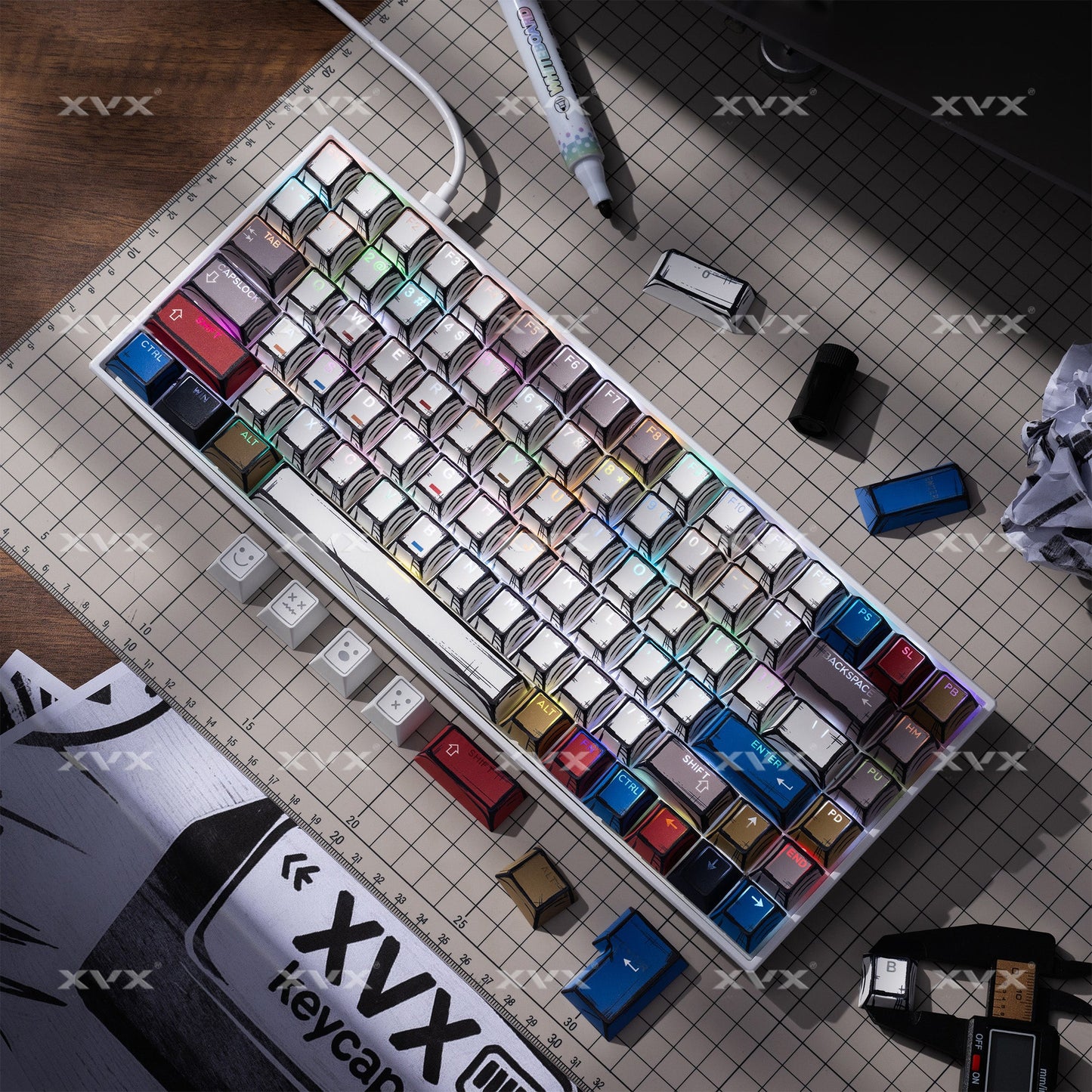 XVX PRISM Shine-Through Double-Shot Cherry Profile PBT Keycap Set 142-key