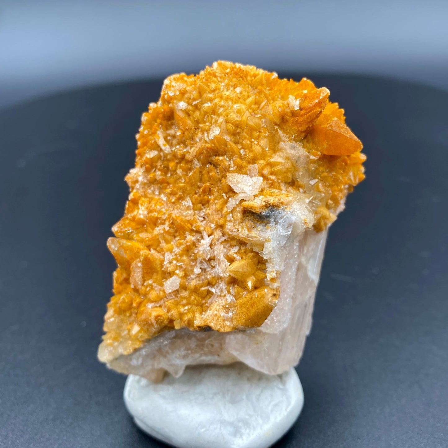 80.80 g. Danburite with Quartz Druzy and Golden Calcite