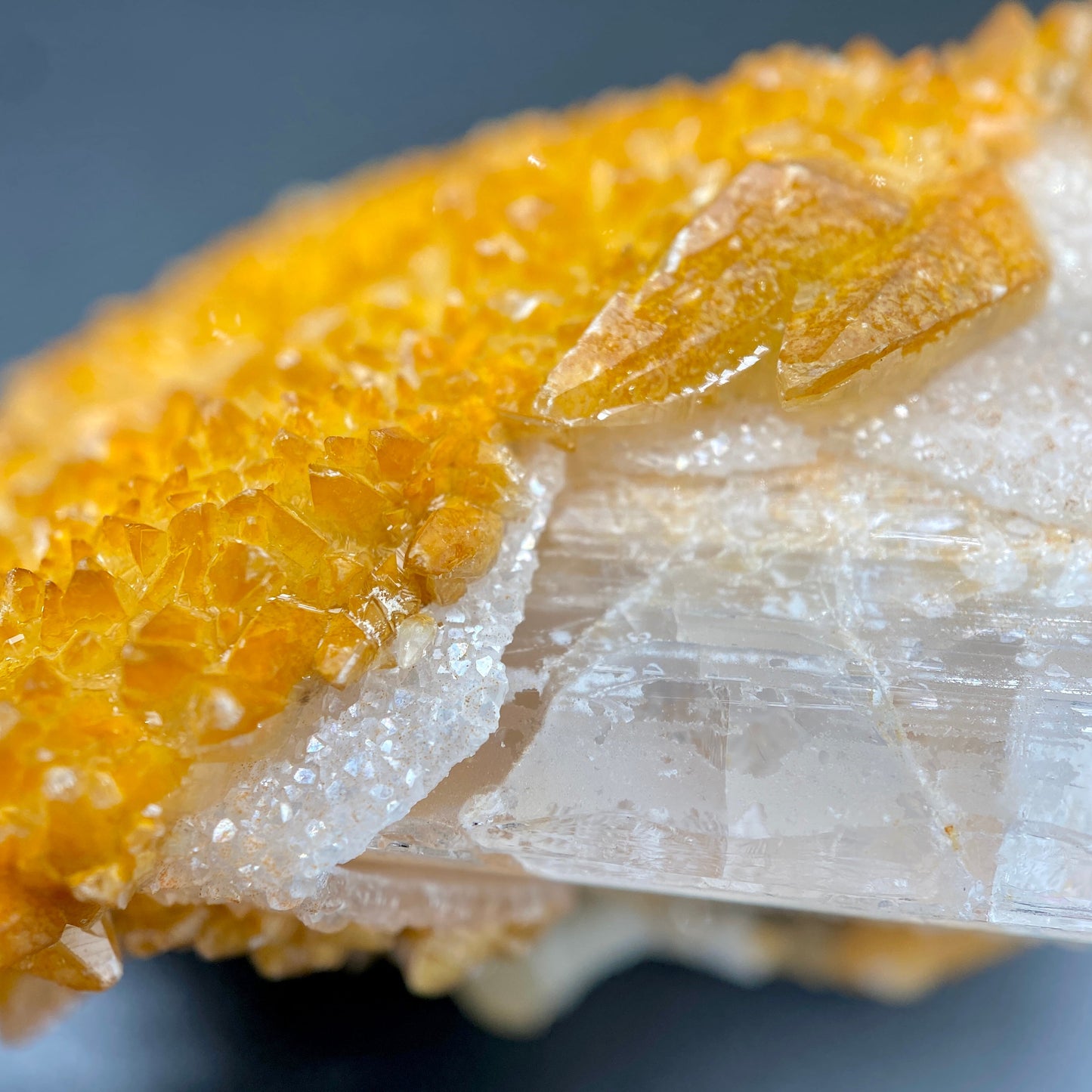 80.80 g. Danburite with Quartz Druzy and Golden Calcite