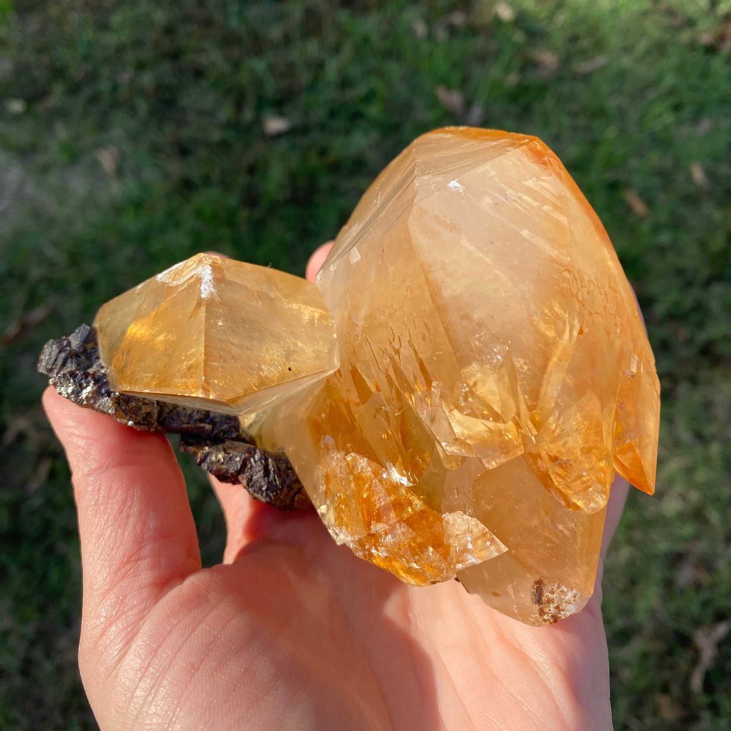 Double Terminated Stellar Beam Golden Calcite Twin on Sphalerite from Elmwood Mine – Collector's Grade
