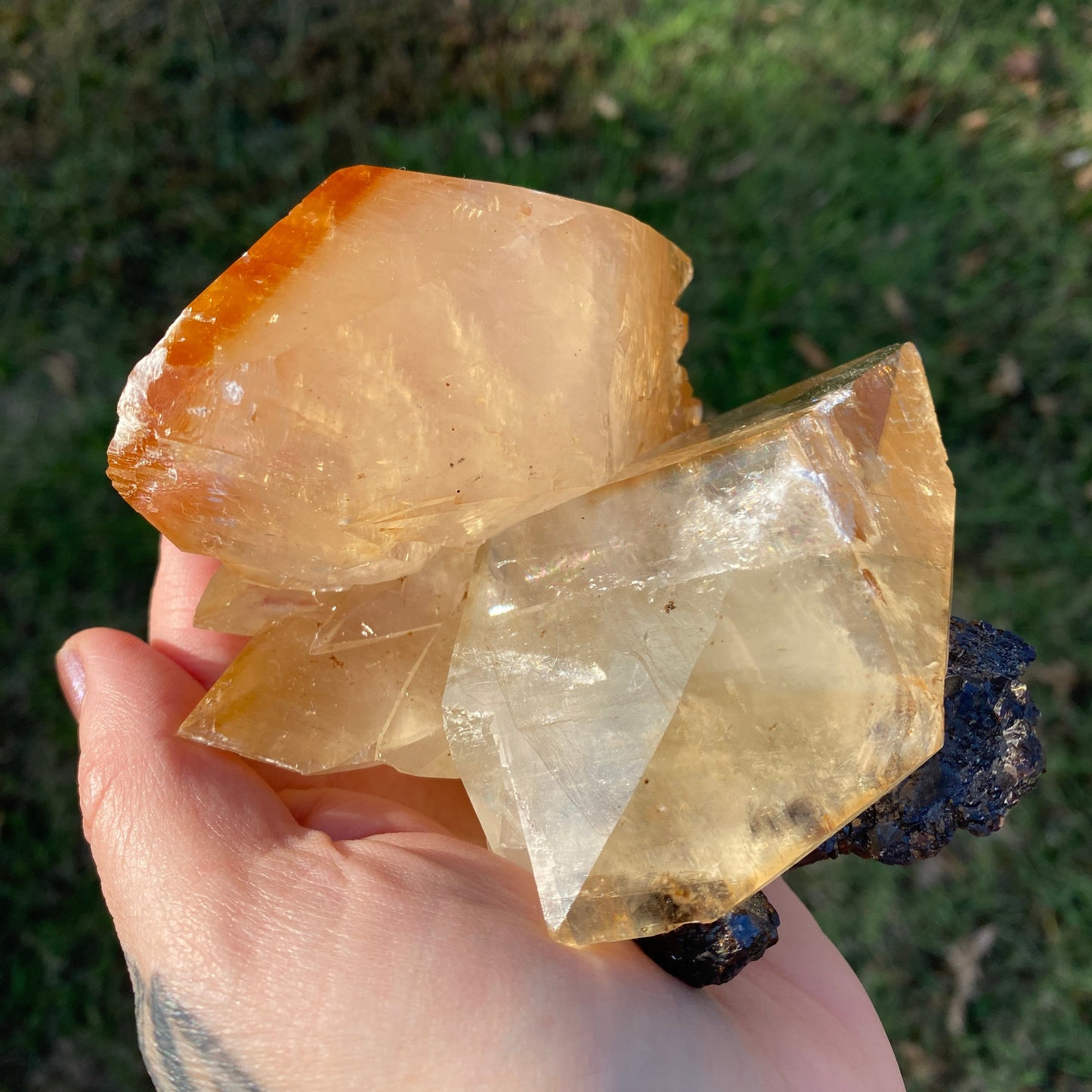Double Terminated Stellar Beam Golden Calcite Twin on Sphalerite from Elmwood Mine – Collector's Grade