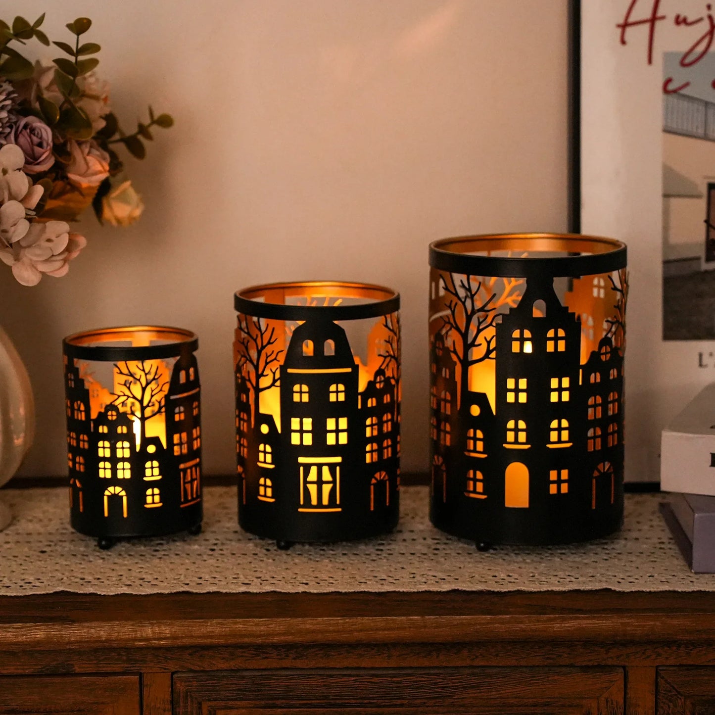 7" H Etched Metal Candle Holder Christmas Decorations