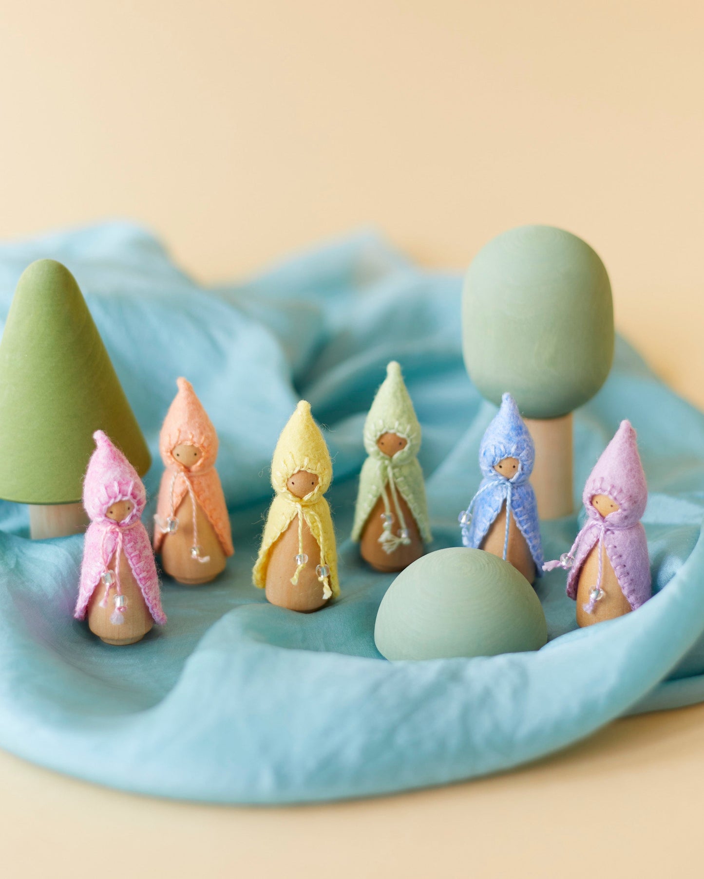 Mini Pastel Rainbow Wooden Gnome Set