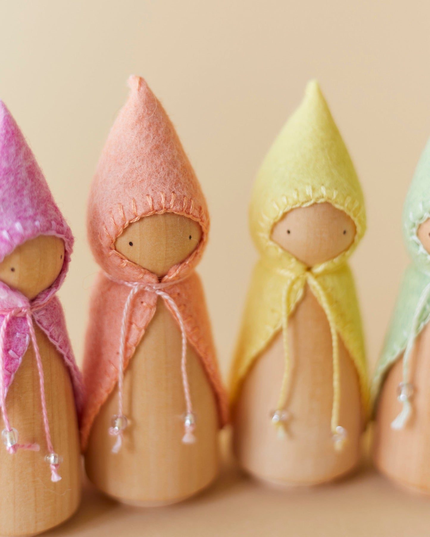 Pastel Rainbow Wooden Gnome Set
