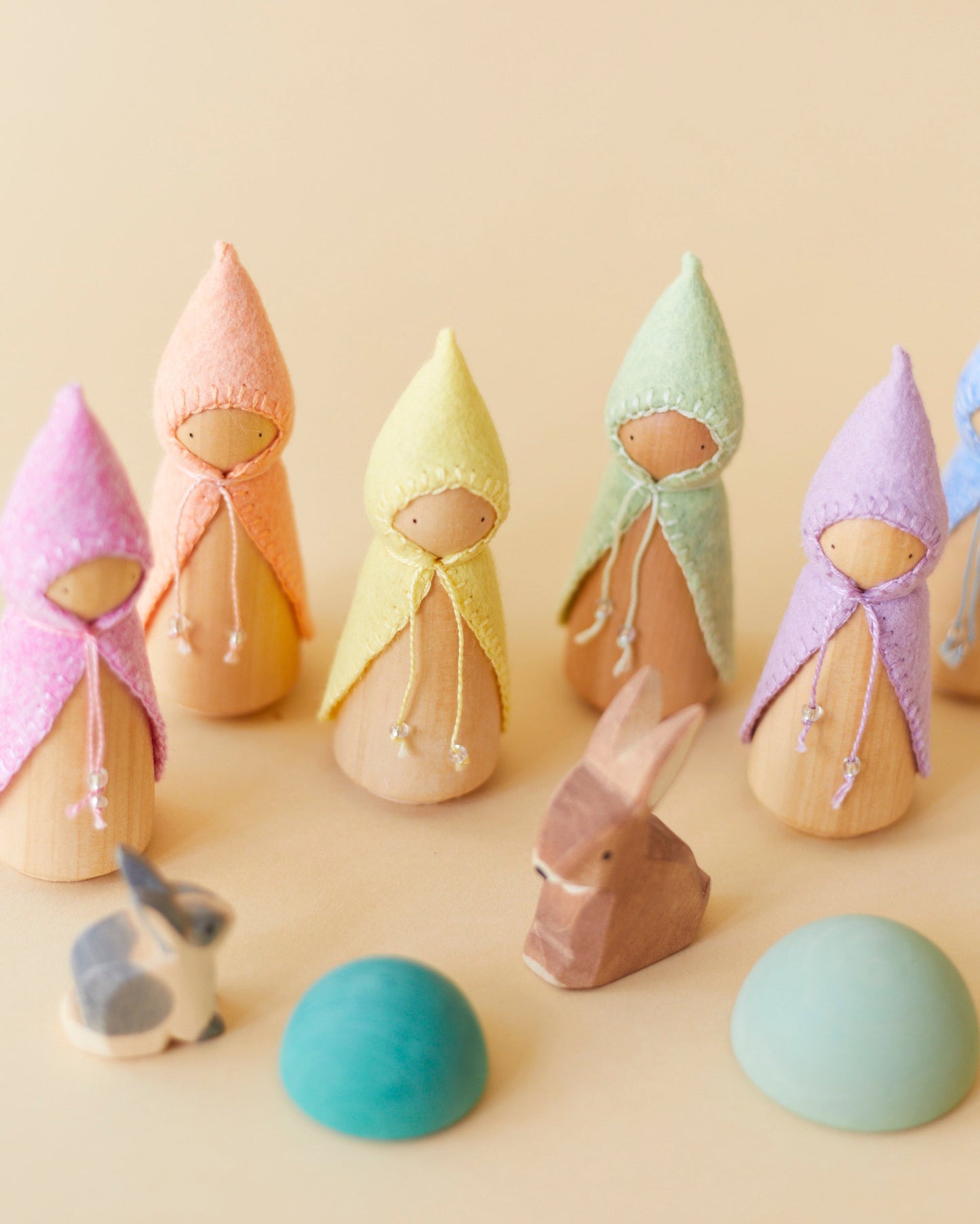 Pastel Rainbow Wooden Gnome Set