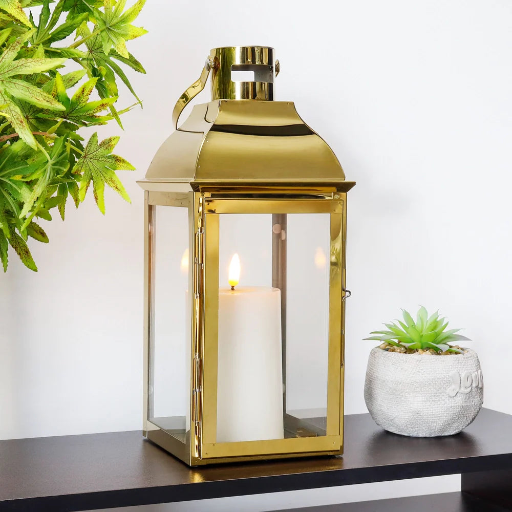 12.5" H Stainless Steel Decorative Candle Lantern(Gold)