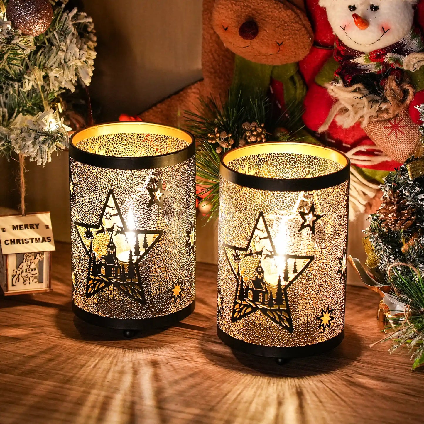 6.5" H Etched Metal Table Lamp Christmas Battery Operated Lamp