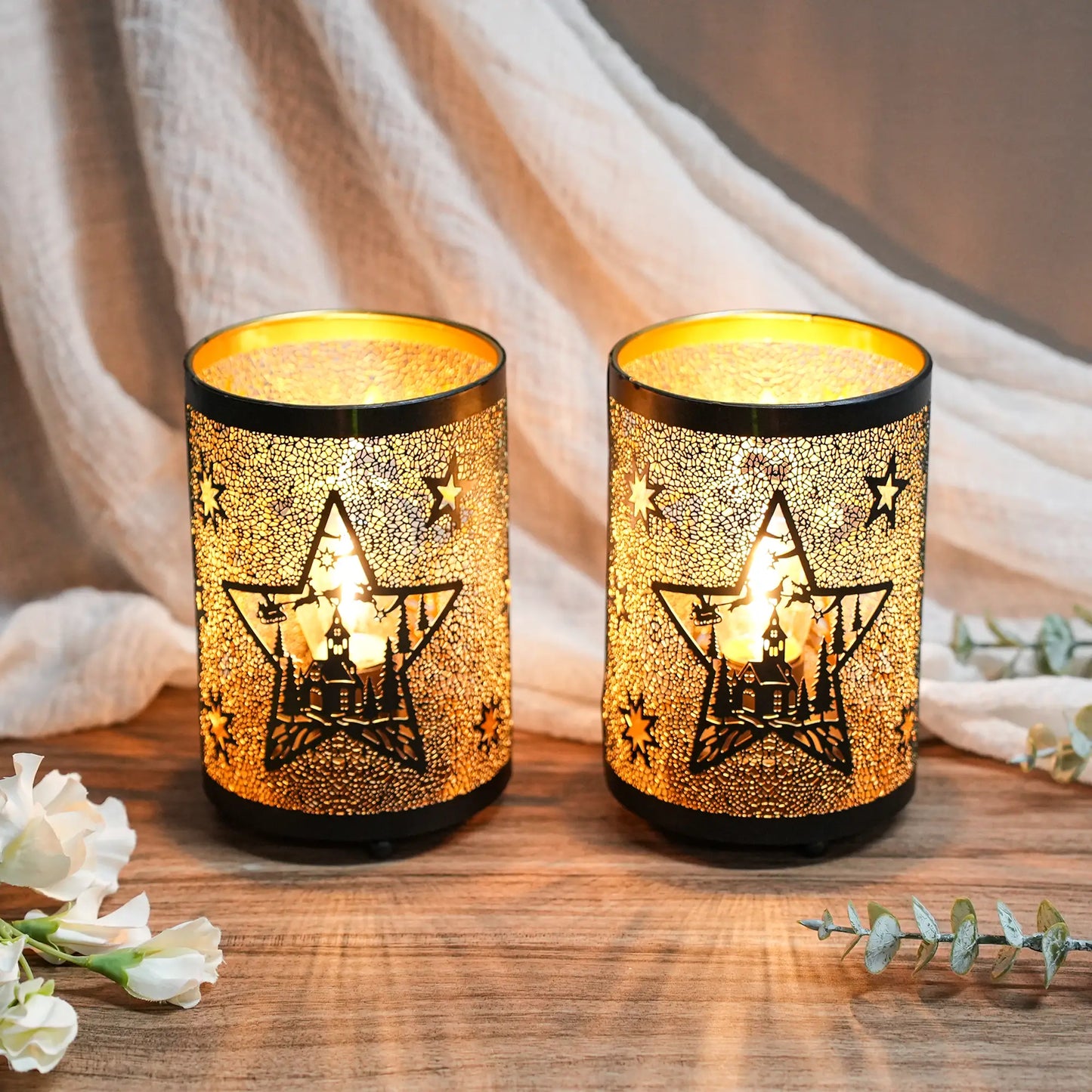 6.5" H Etched Metal Table Lamp Christmas Battery Operated Lamp