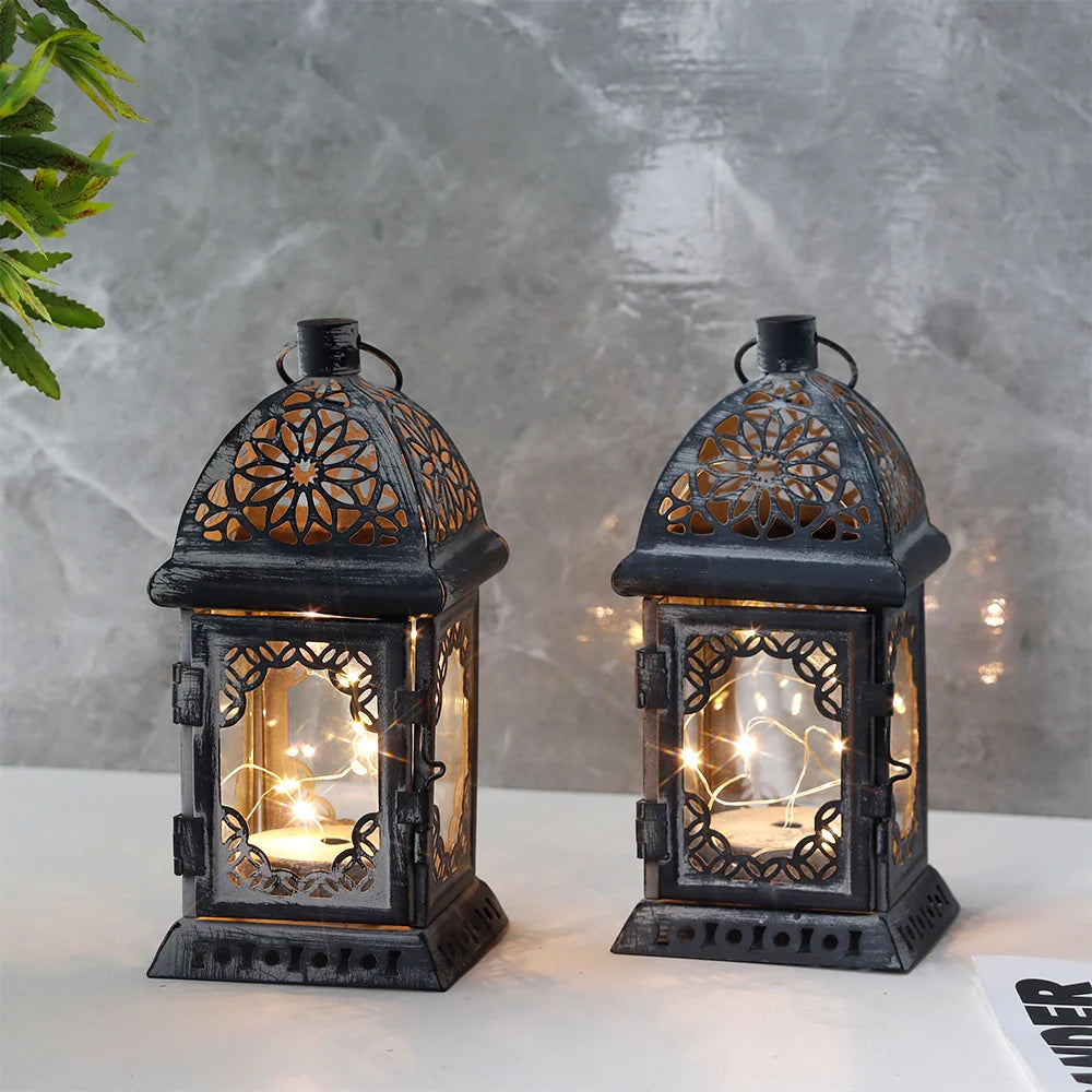 Set of 2 8”H Battery Operated Lanterns (Grey)