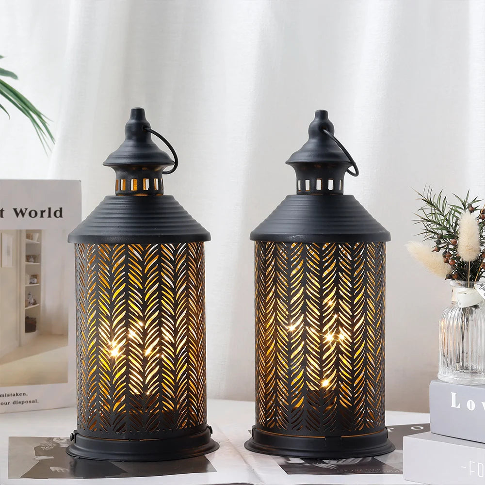  Set of 2-10.5" H Metal Table Lamps (Bamboo Leaves)