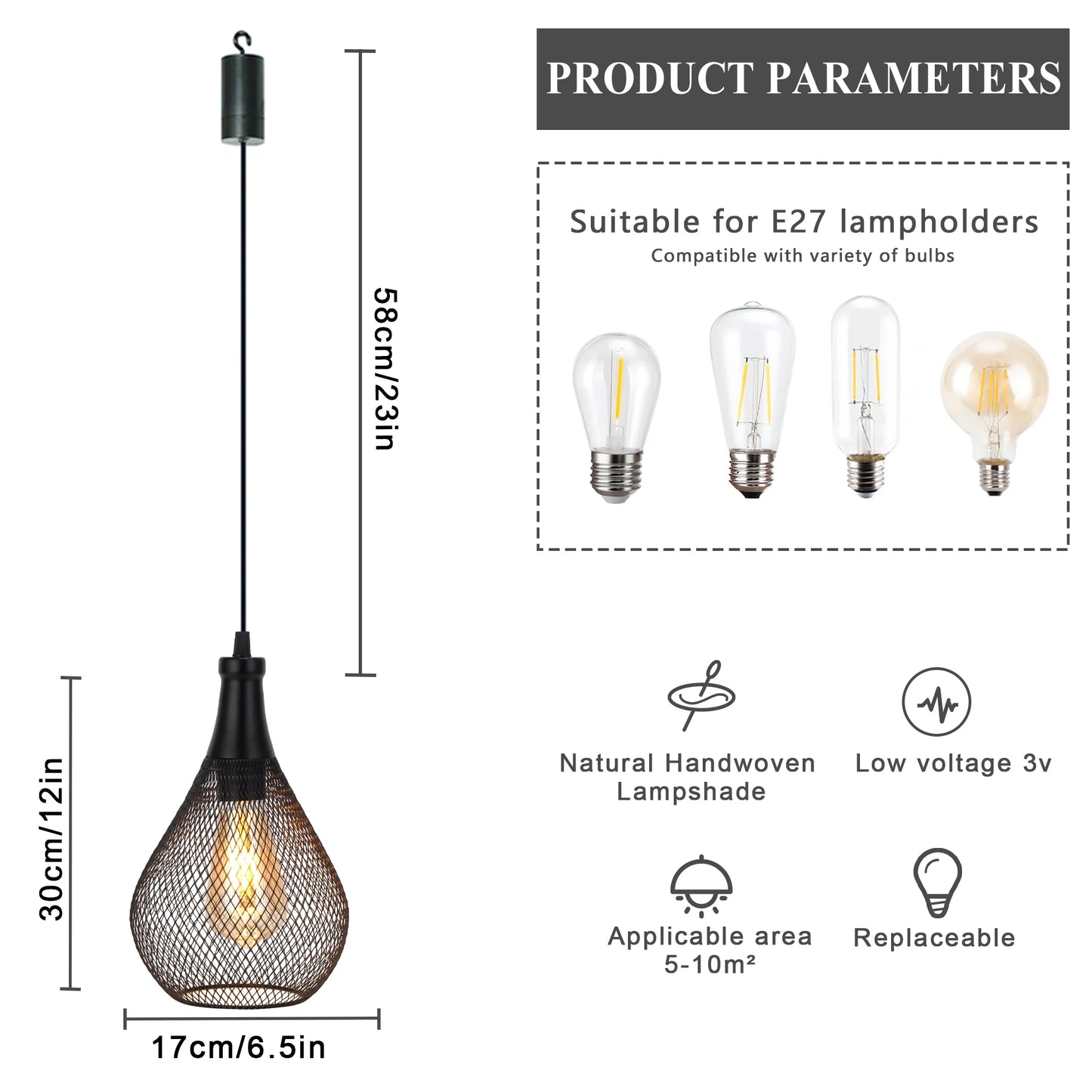 Set of 2 Hanging Lamps Battery Operated