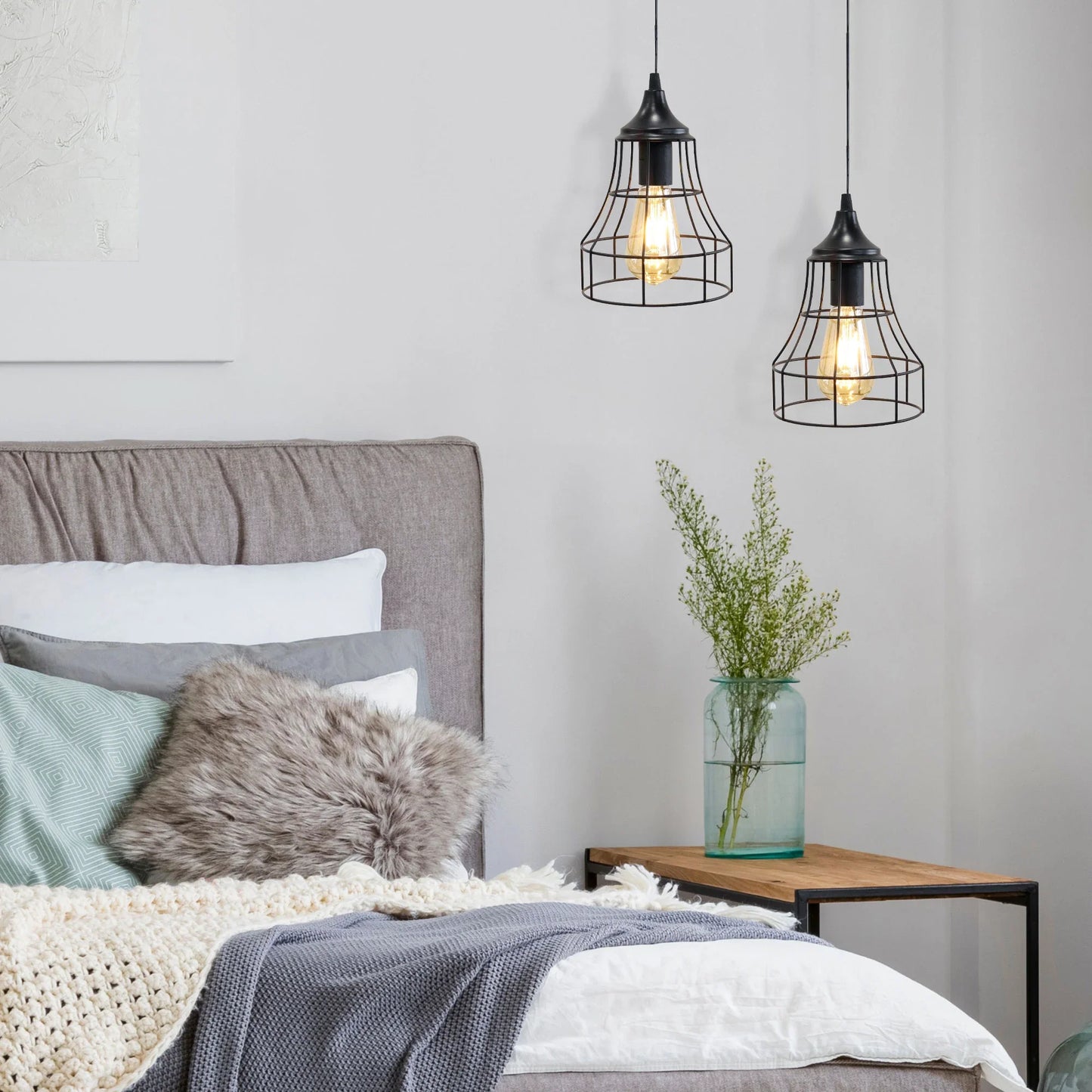 Set of 2 Metal Cage Hanging Lamps