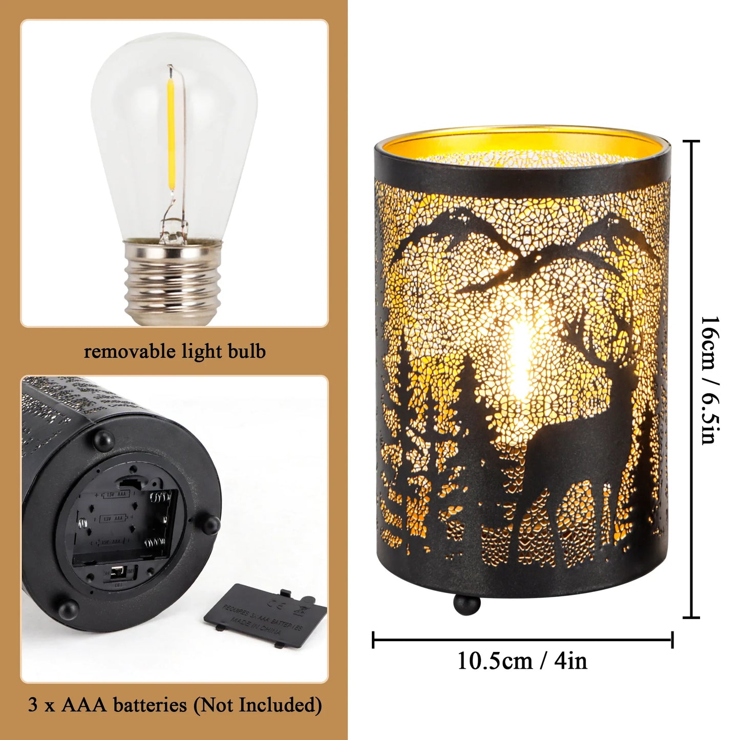 6.5" H Etched Metal Table Lamp Christmas Battery Operated Lamp