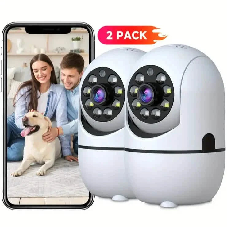 2-Pack: Wireless Security Cameras – 355° Rotation, Night Vision, Motion Detection, Two-Way Audio