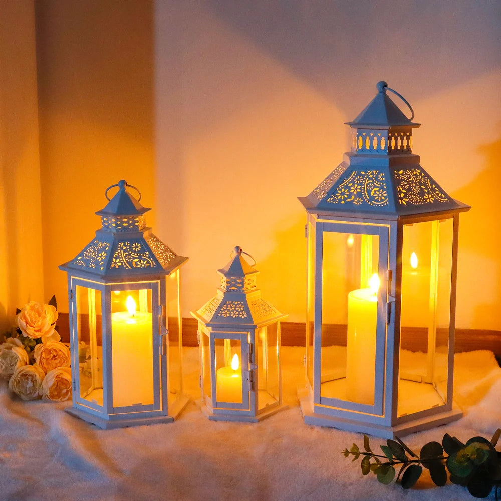 Set of 3 18''&13"&10"High White Hexagonal Decorative Hanging Lantern