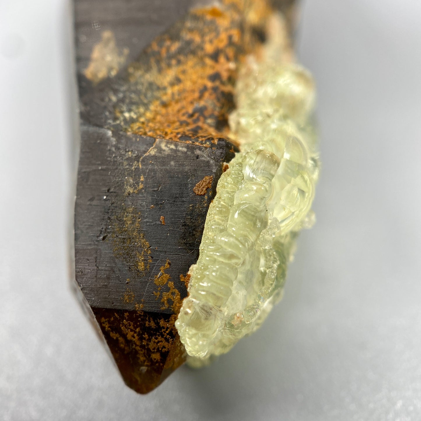 19.98 g. Hyalite Opal on Smoky Quartz