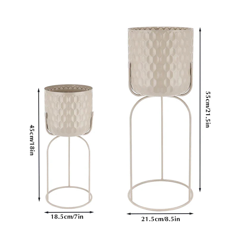 Set Of 2-18"&21.5"H Flower Pot Stand(Gray, barrel pressed)