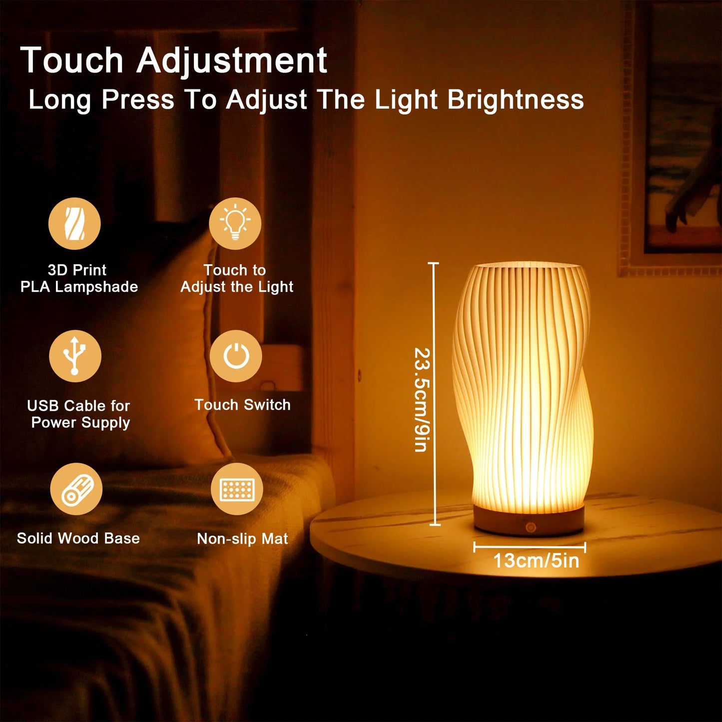 9”H Touch Table Lamp 3D-Printing(Spiral)