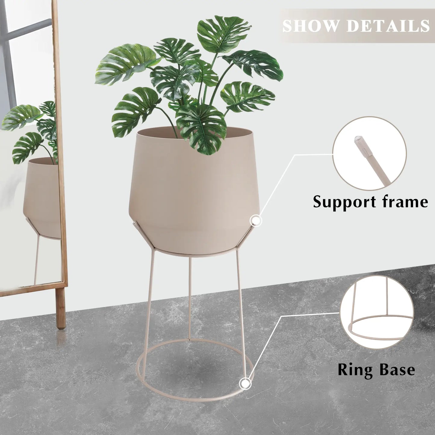 Set of 2-16"&19.5"H Set Of 2 Cream Grey Flowerpot