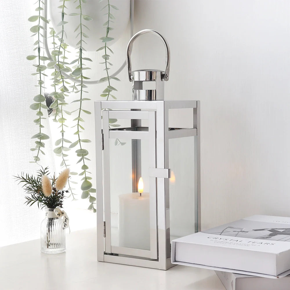 12'' High Metal Decorative Candle Lantern (Silver)