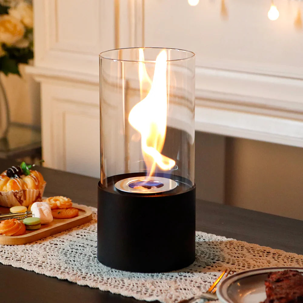 JHY DESIGN Portable Tabletop Firepit Cylindrical With Glass