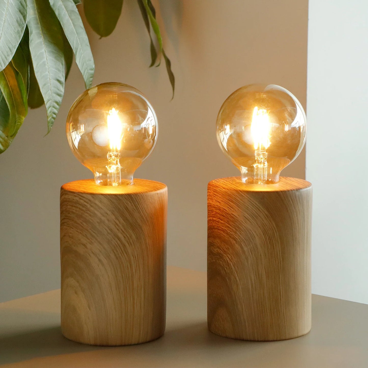 Set of 2 8.5" Tall Wood Grain Table Lamps